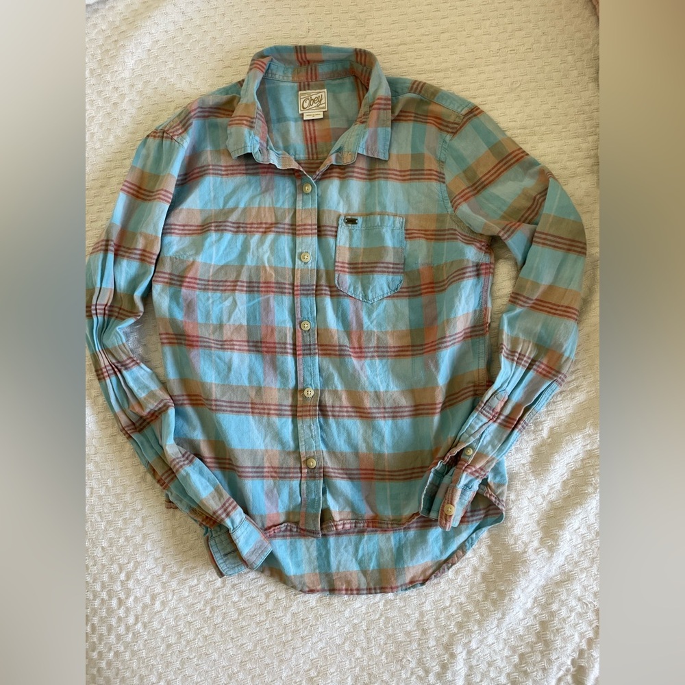 Obey Blue and Brown Plaid Shirt